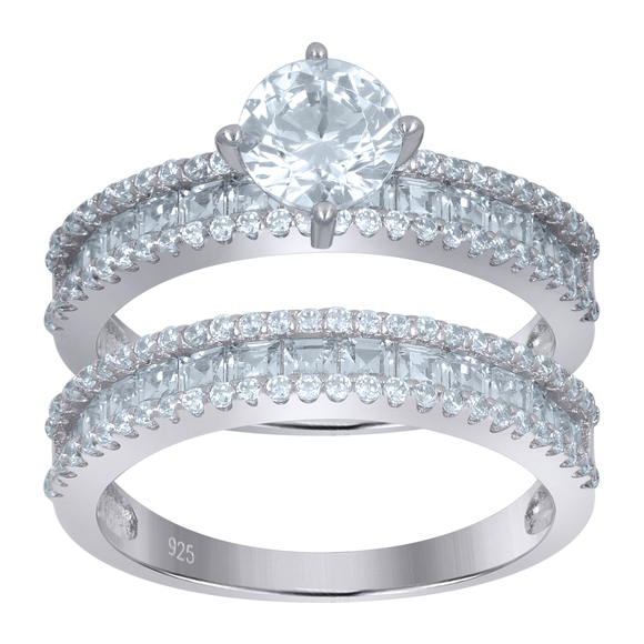 925 Sterling Silver Womens Princess-Cut Cubic-Zirconia Duo Ring Set Size 9
